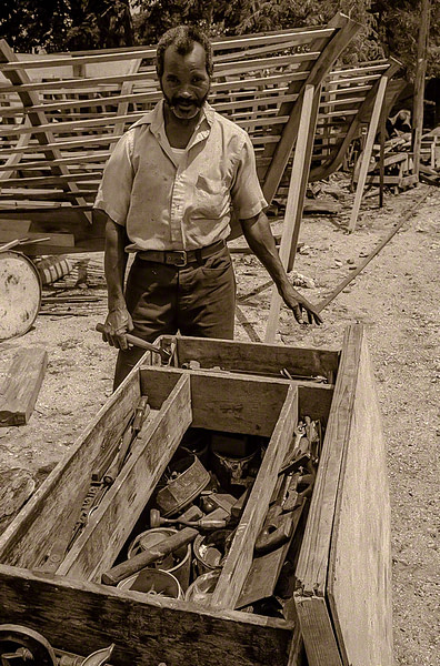 Mr. Douglin and tool box he shares with another shipwright